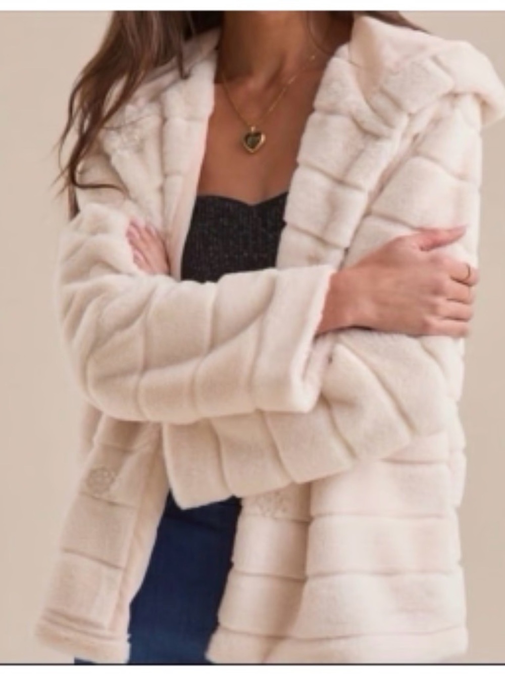 Altar'd State Plush Hooded Teddy Jacket in Soft Cream